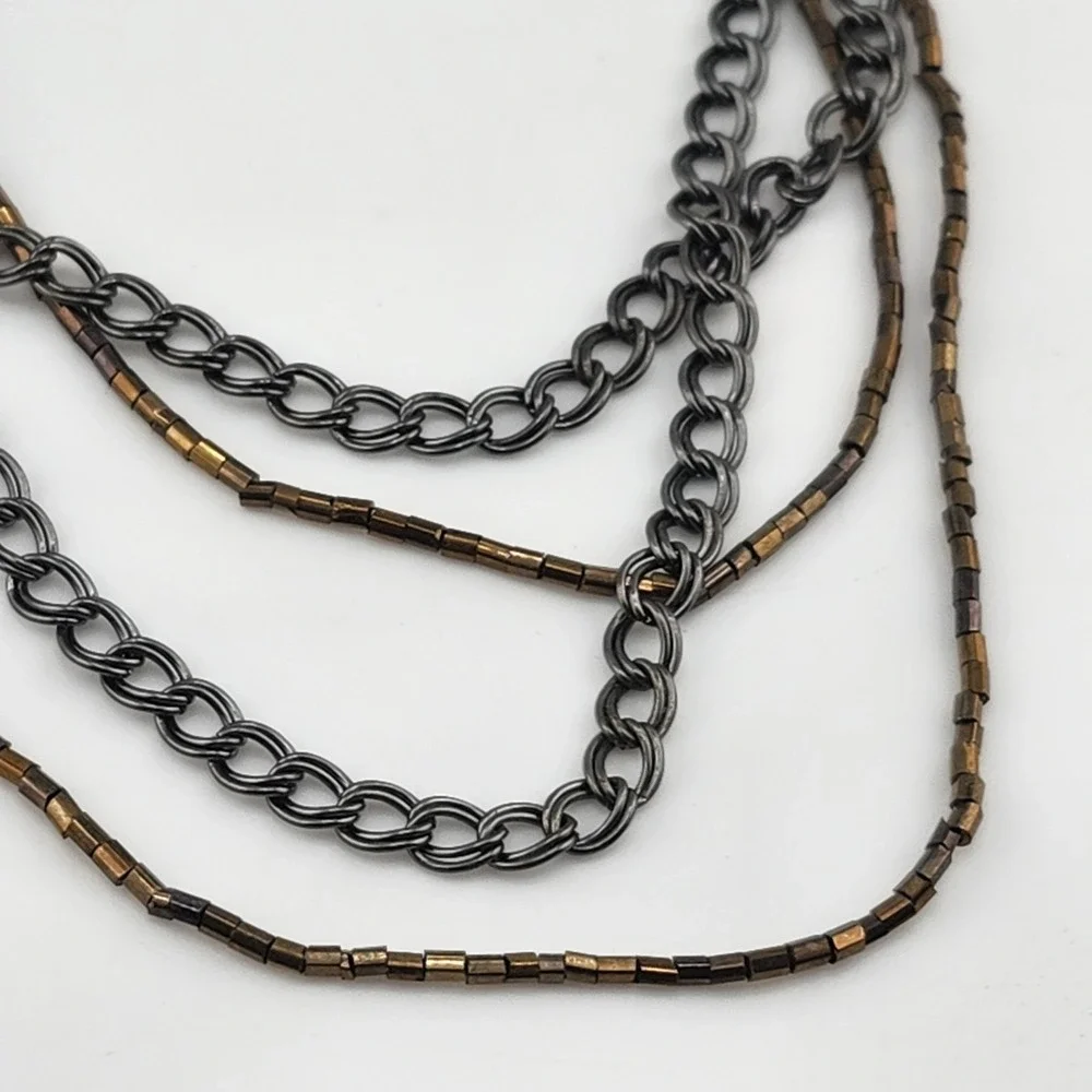 Long Gun Metal Bead Shell‎ Layered Necklace